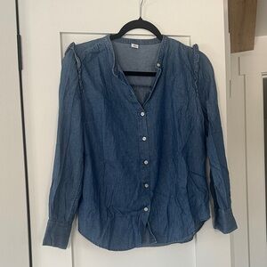 Old Navy Dark Blue “Denim/Chambray” Button-Down Shirt w/ Ruffle Detail - Size XS